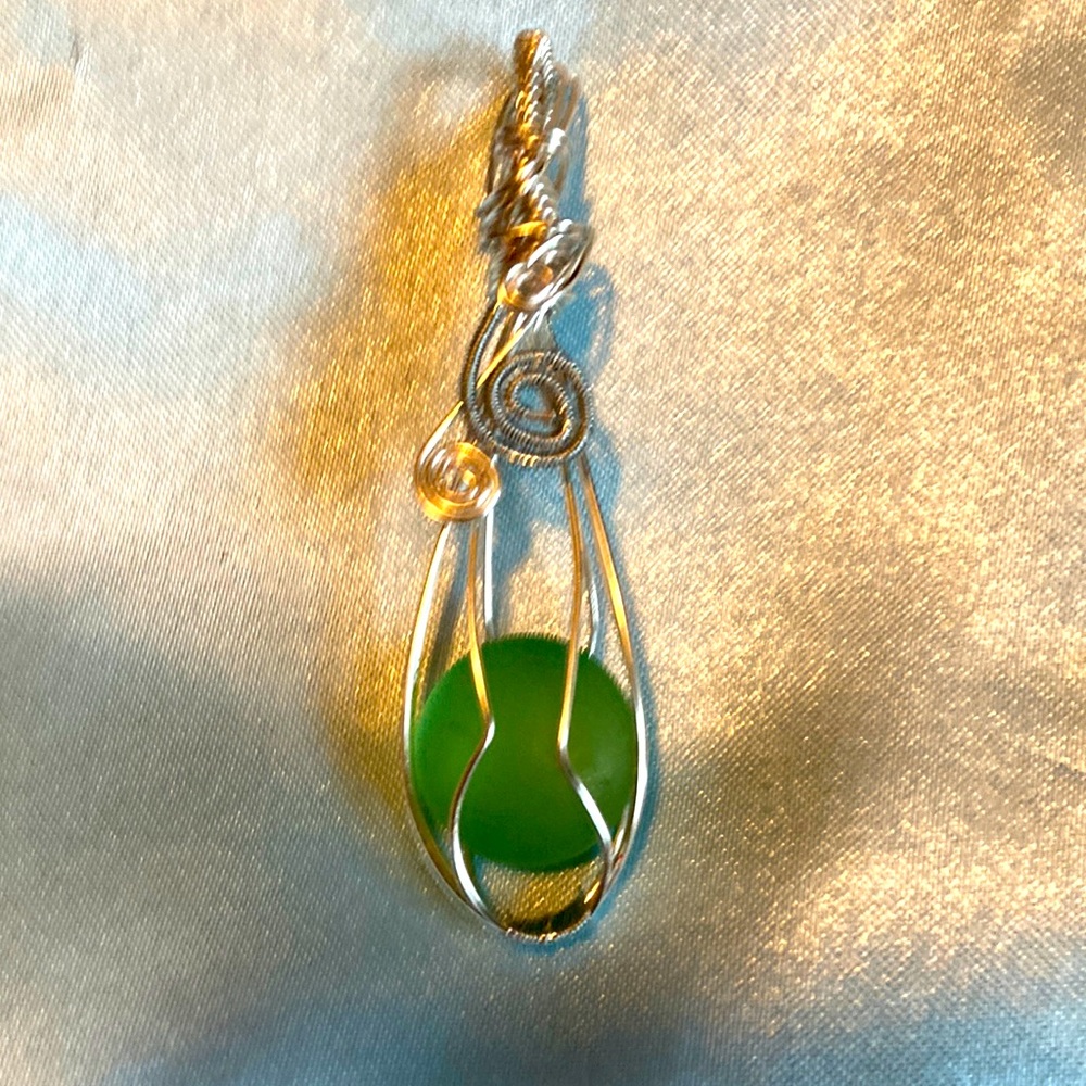 Sea green glass bead pendant